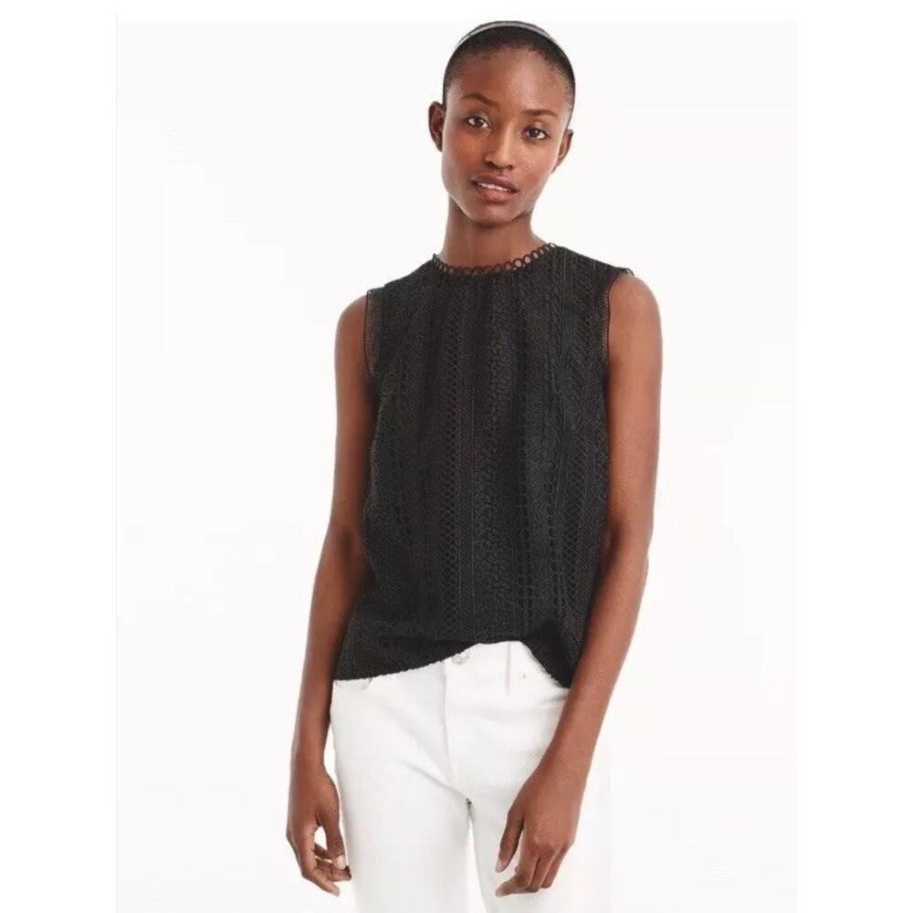 J. Crew Black Lace Sleeveless Top - Button Back - High Neck -Size 0